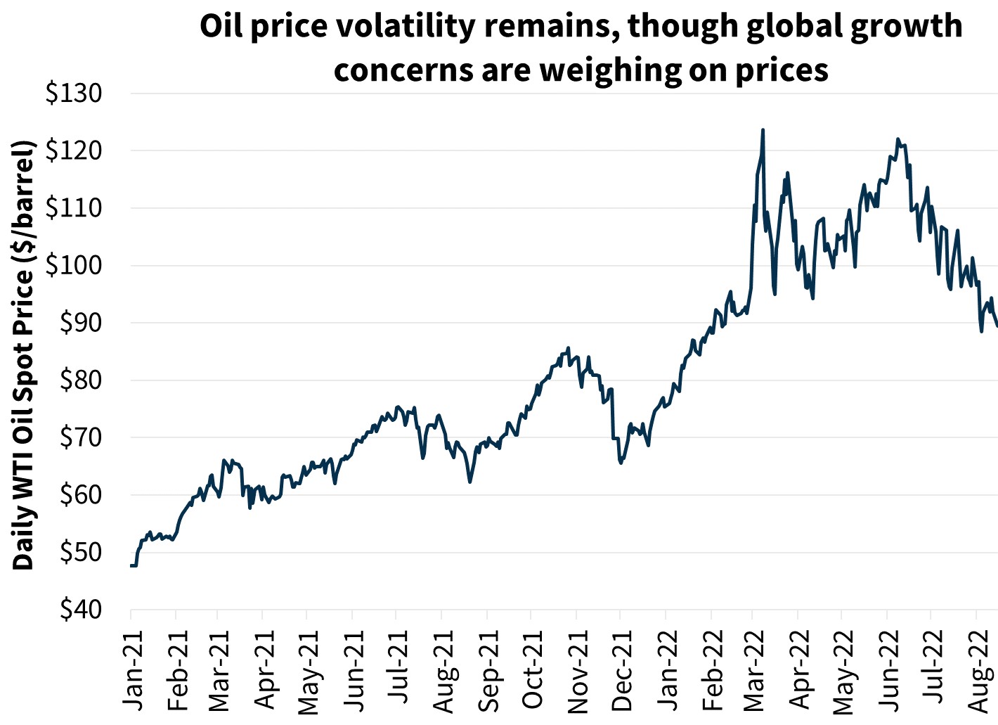  Oil price volatility remains, though global growth concerns are weighing on prices 