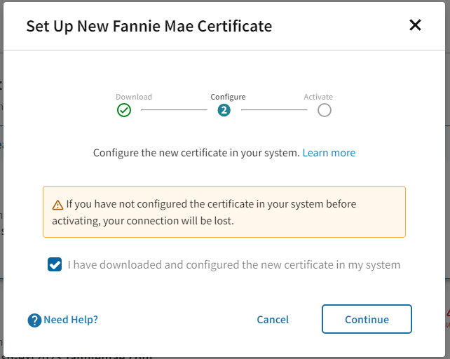 Set Up New Fannie Mae Certificate