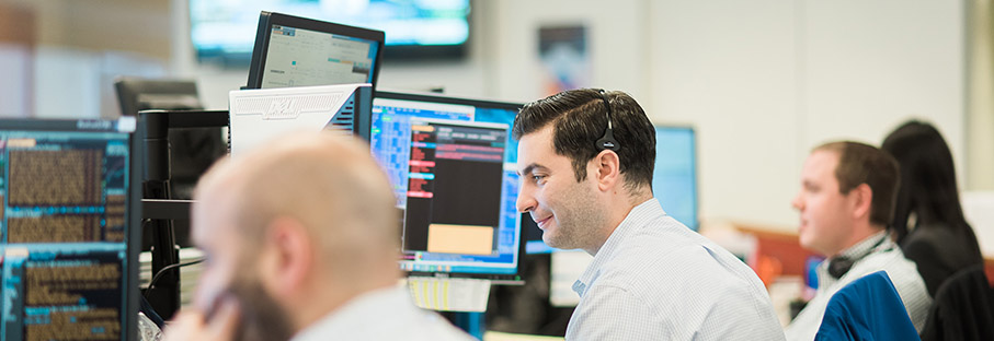 Investor at computer terminal