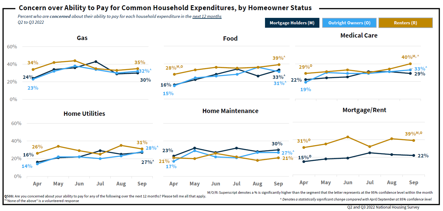 Concern over ability to pay for common household expenditures by homeowner status