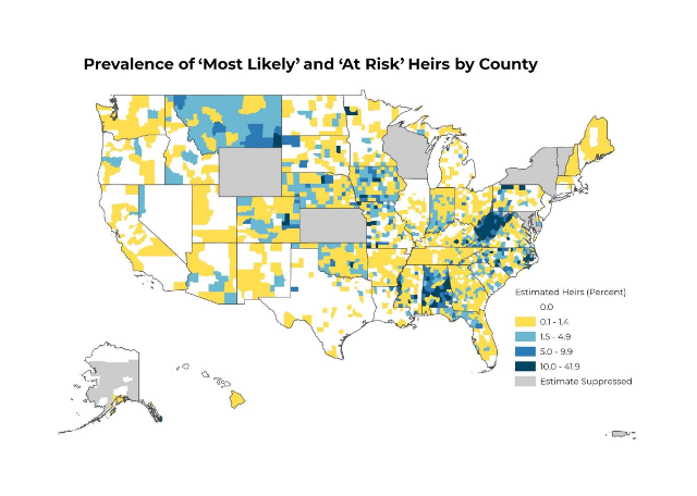 map of Prevalence of Most Likely and At Risk Heirs by County